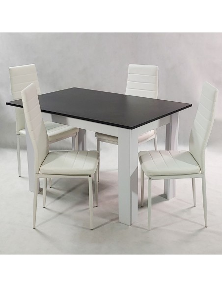 Zestaw stół Modern 120 BW i 4 białe krzesła Nicea