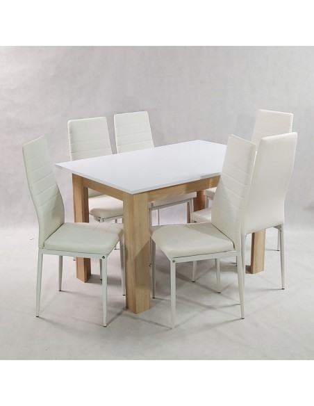 Zestaw stół Modern 120 BS i 6 białych krzeseł Nicea
