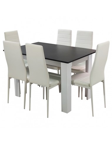Zestaw stół Modern 120 BW i 6 białych krzeseł Nicea