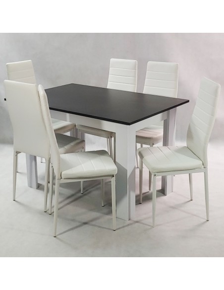 Zestaw stół Modern 120 BW i 6 białych krzeseł Nicea