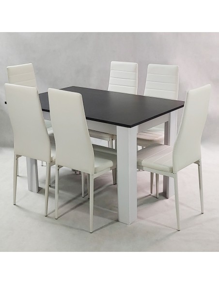 Zestaw stół Modern 120 BW i 6 białych krzeseł Nicea