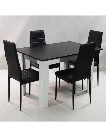 Zestaw stół Modern 120 BW i 4 czarne krzesła Nicea