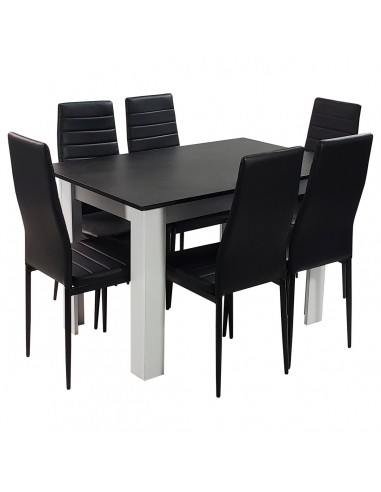 Zestaw stół Modern 120 BW i 6 czarnych krzeseł Nicea