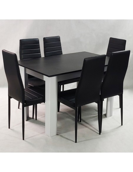 Zestaw stół Modern 120 BW i 6 czarnych krzeseł Nicea