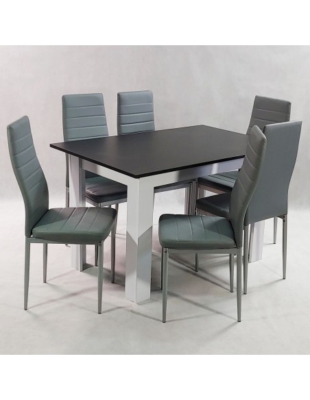Zestaw stół Modern 120 BW i 6 szarych krzeseł Nicea