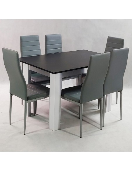 Zestaw stół Modern 120 BW i 6 szarych krzeseł Nicea