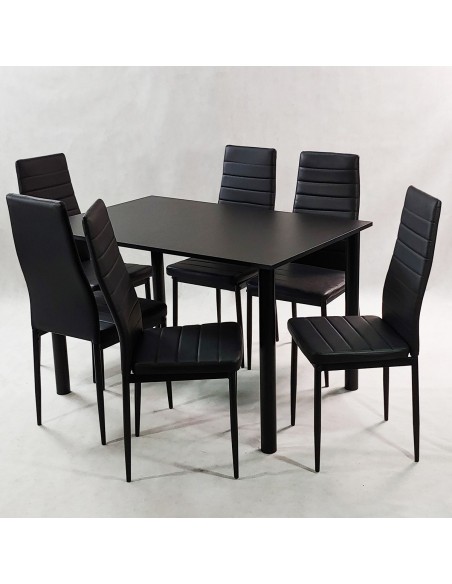 Zestaw stół Lugano 120 czarny i 6 krzeseł Nicea czarnych