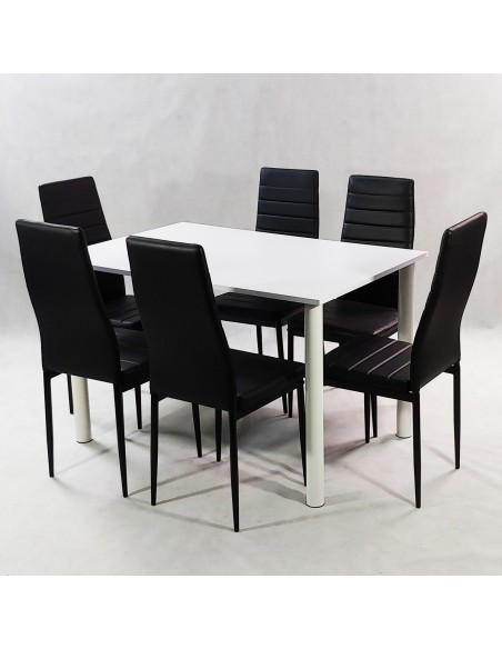 Zestaw stół Lugano 120 czarny i 6 krzeseł Nicea czarnych