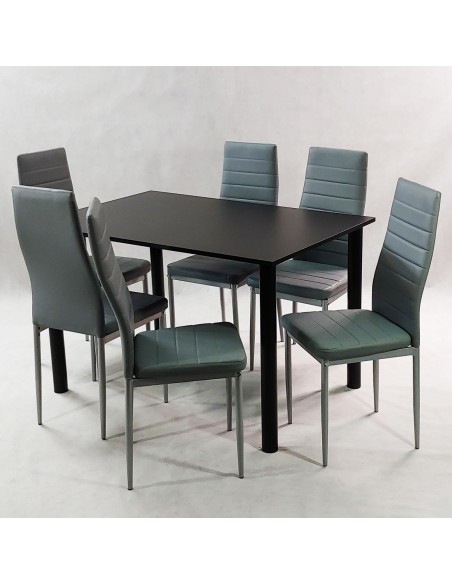 Zestaw stół Lugano 120 czarny i 6 krzeseł Nicea szarych