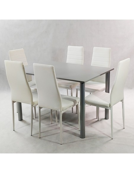 Zestaw stół Lugano 120 czarny i 6 krzeseł Nicea szarych