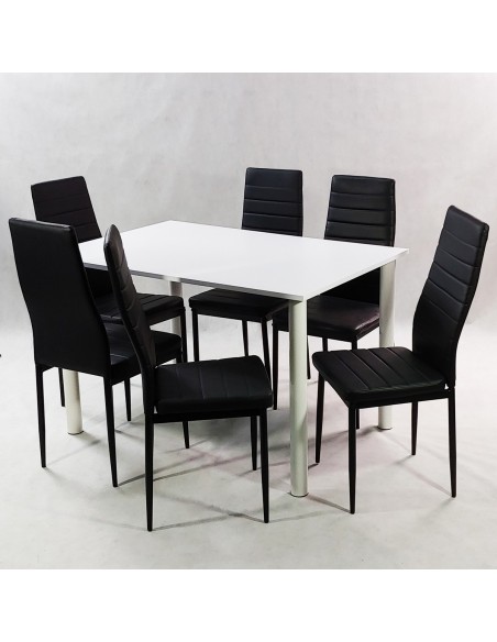 Zestaw stół Lugano 120 biały i 6 krzeseł Nicea czarnych