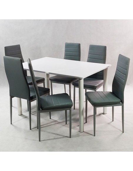 Zestaw stół Lugano 120 biały i 6 krzeseł Nicea szarych