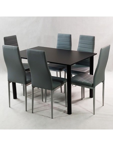 Zestaw stół Lugano 120 szary i 6 krzeseł Nicea czarnych