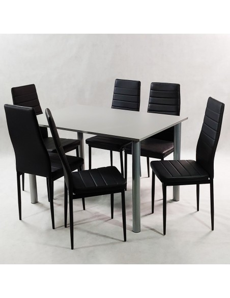 Zestaw stół Lugano 120 szary i 6 krzeseł Nicea czarnych