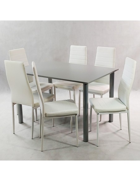 Zestaw stół Lugano 120 szary i 6 krzeseł Nicea białych