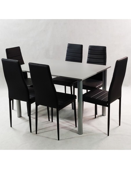 Zestaw stół Lugano 120 szary i 6 krzeseł Nicea białych