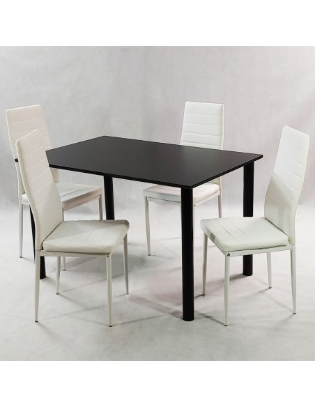 Zestaw stół Lugano 120 czarny i 4 krzesła Nicea białe