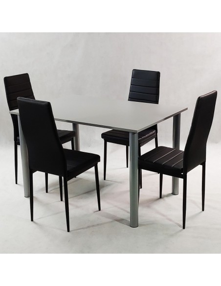 Zestaw stół Lugano 120 czarny i 4 krzesła Nicea szare