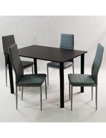 Zestaw stół Lugano 120 czarny i 4 krzesła Nicea szare