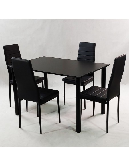 Zestaw stół Lugano 120 czarny i 4 krzesła Nicea szare