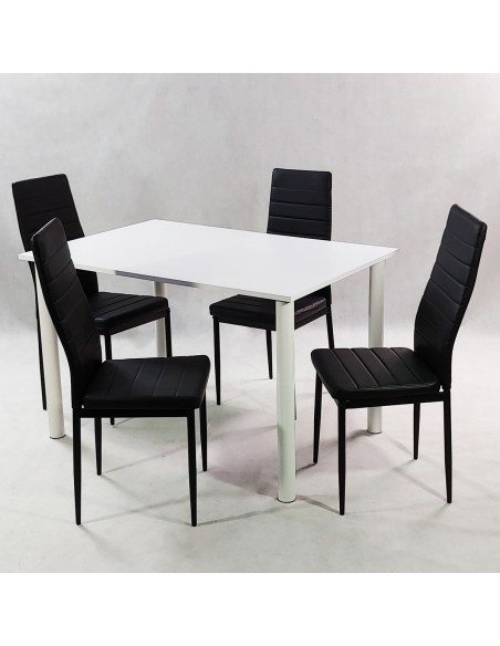 Zestaw stół Lugano 120 biały i 4 krzesła Nicea czarne