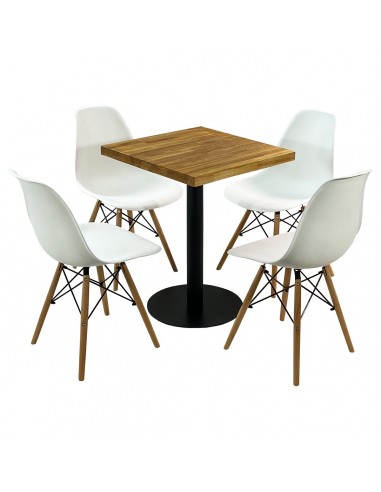Zestaw stół Bistro Wood i 4 krzesła Milano białe