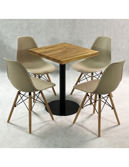 Zestaw stół Bistro Wood i 4 krzesła Milano białe