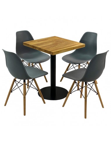Zestaw stół Bistro Wood i 4 krzesła Milano grafitowe