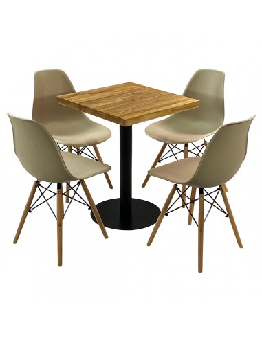 Zestaw stół Bistro Wood i 4 krzesła Milano beżowe