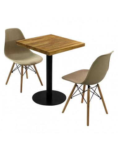 Zestaw stół Bistro Wood i 2 krzesła Milano beżowe