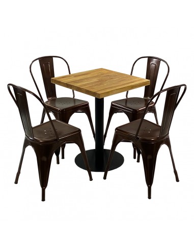 Zestaw stół Bistro Wood i 4 krzesła miedziane Paris