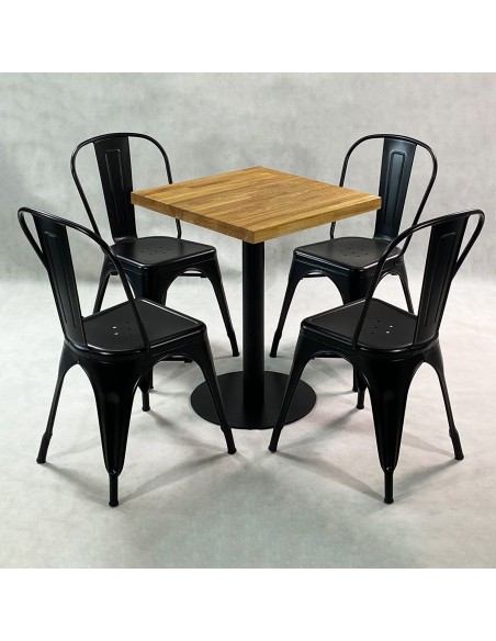 Zestaw stół Bistro Wood i 4 krzesła miedziane Paris