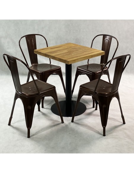 Zestaw stół Bistro Wood i 4 krzesła miedziane Paris