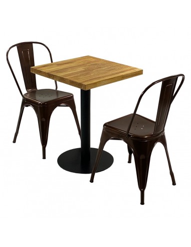 Zestaw stół Bistro Wood i 2 krzesła miedziane Paris