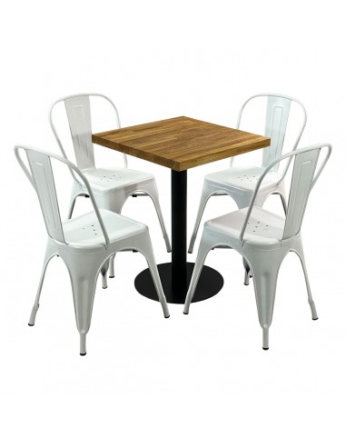 Zestaw stół Bistro Wood i 4 krzesła Paris białe