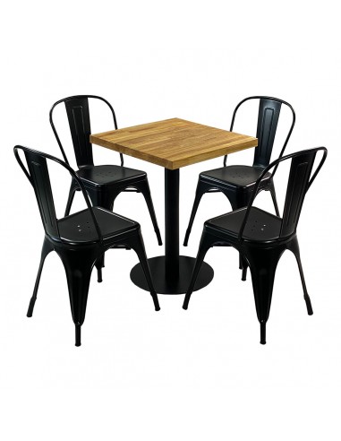 Zestaw stół Bistro Wood i 4 krzesła Paris czarne
