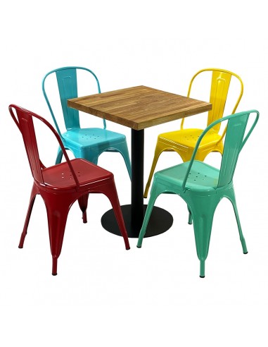 Zestaw stół Bistro Wood i 4 krzesła Paris mix kolorów