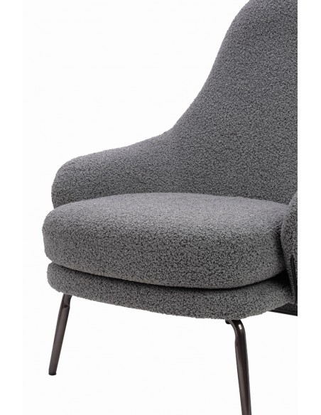 Fotel LOBBY TEDDY szary - stal nierdzewna, czarny opal