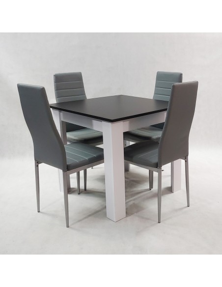 Zestaw stół Modern 80 BW i 4 szare krzesła Nicea