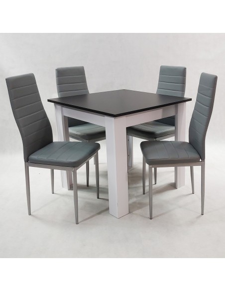 Zestaw stół Modern 80 BW i 4 szare krzesła Nicea