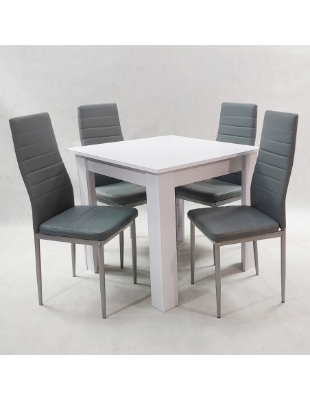 Zestaw stół Modern 80 biały i 4 szare krzesła Nicea