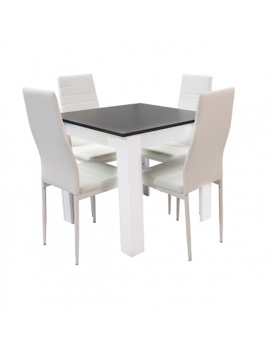 Zestaw stół Modern 80 BW i 4 białe krzesła Nicea