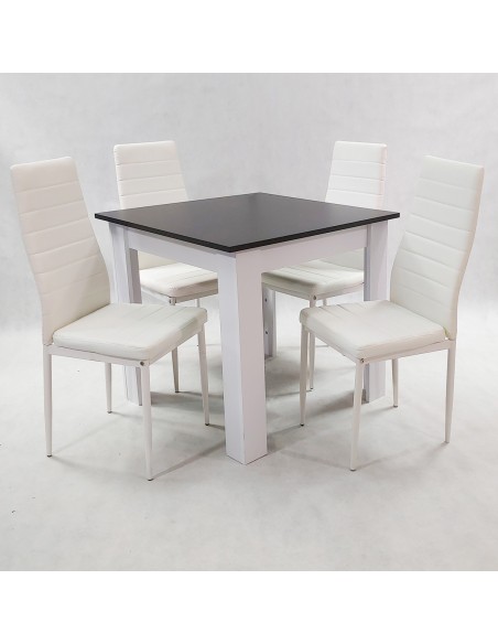 Zestaw stół Modern 80 BW i 4 białe krzesła Nicea