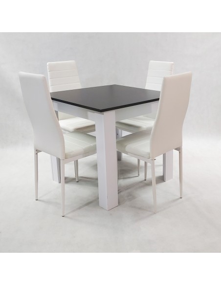 Zestaw stół Modern 80 BW i 4 białe krzesła Nicea