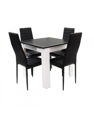 Zestaw stół Modern 80 BW i 4 czarne krzesła Nicea