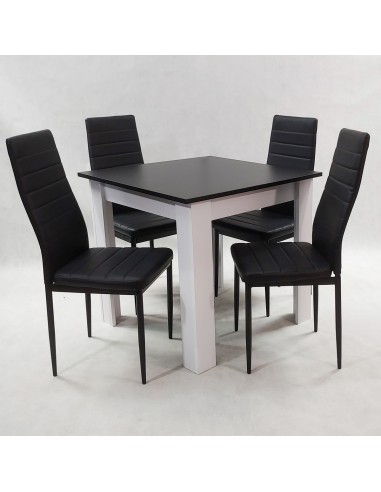 Zestaw stół Modern 80 BW i 4 czarne krzesła Nicea