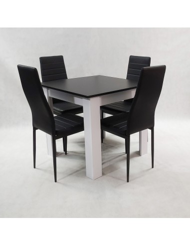 Zestaw stół Modern 80 BW i 4 czarne krzesła Nicea