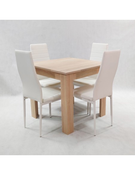 Zestaw stół Modern 80 sonoma i 4 białe krzesła Nicea