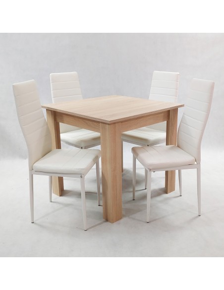 Zestaw stół Modern 80 sonoma i 4 białe krzesła Nicea
