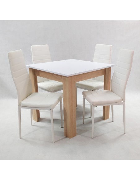 Zestaw stół Modern 80 WS i 4 białe krzesła Nicea